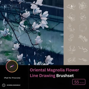 30 Pennelli per fiori di magnolia cinesi, Pennelli per poesia cinese classica, Motivo botanico floreale orientale retrò decorativo con fiori e alberi