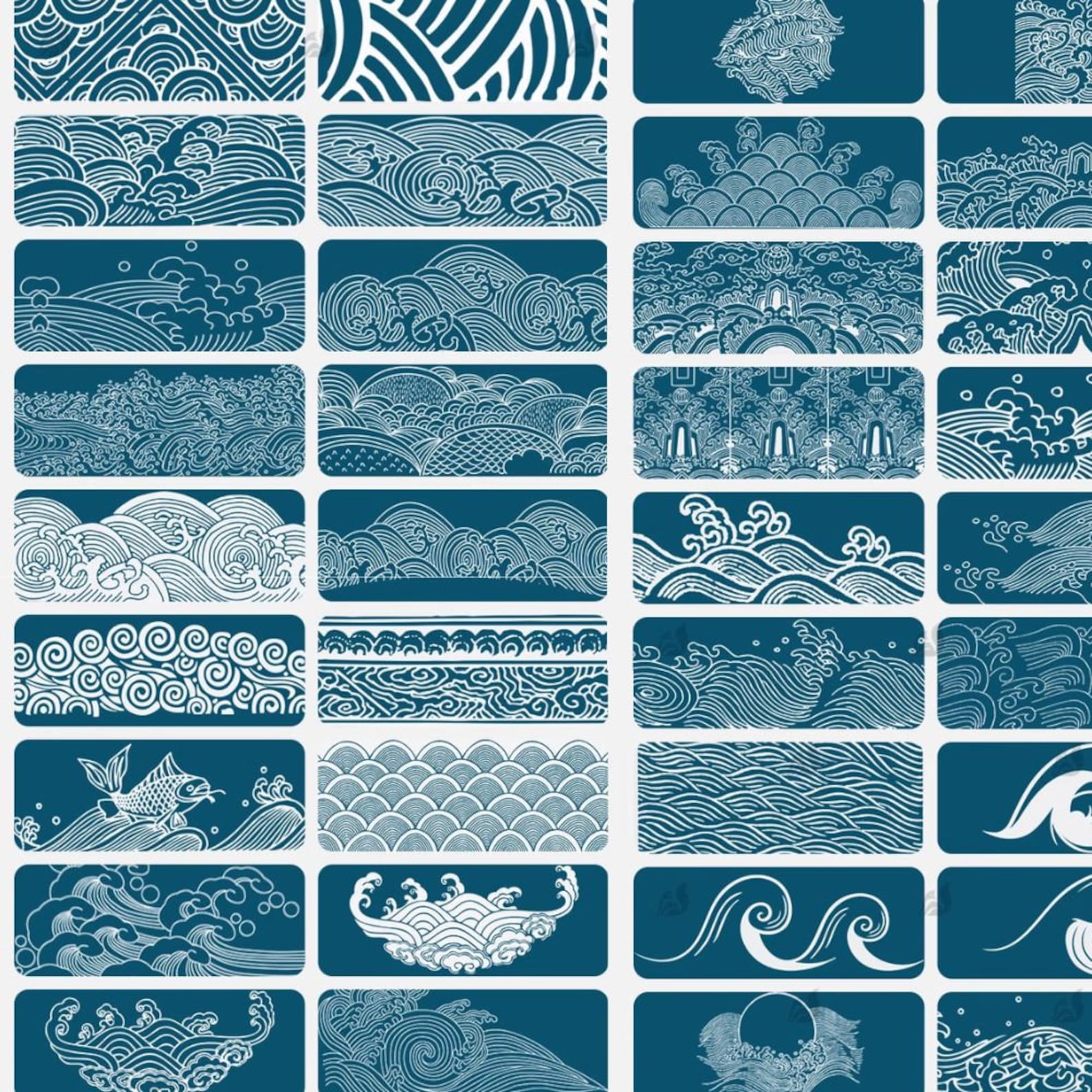 Japanese Ocean Wave Pattern Retro Blue Brush Stroke for Photoshop and ...