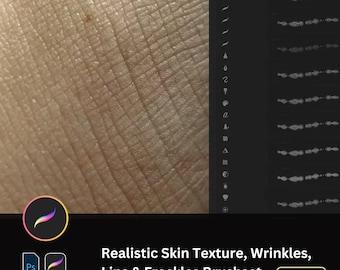Más de 80 texturas de piel realistas, arrugas, labios y pecas. Elementos de pintura de retratos con pincel Procreate para iPad. Imperfecciones de la piel, efectos de maquillaje.