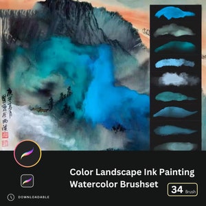 34 pennelli per acquerello realistici per Procreate / Antico inchiostro cinese, colori chiari, filigrane per pittura e illustrazioni per iPad