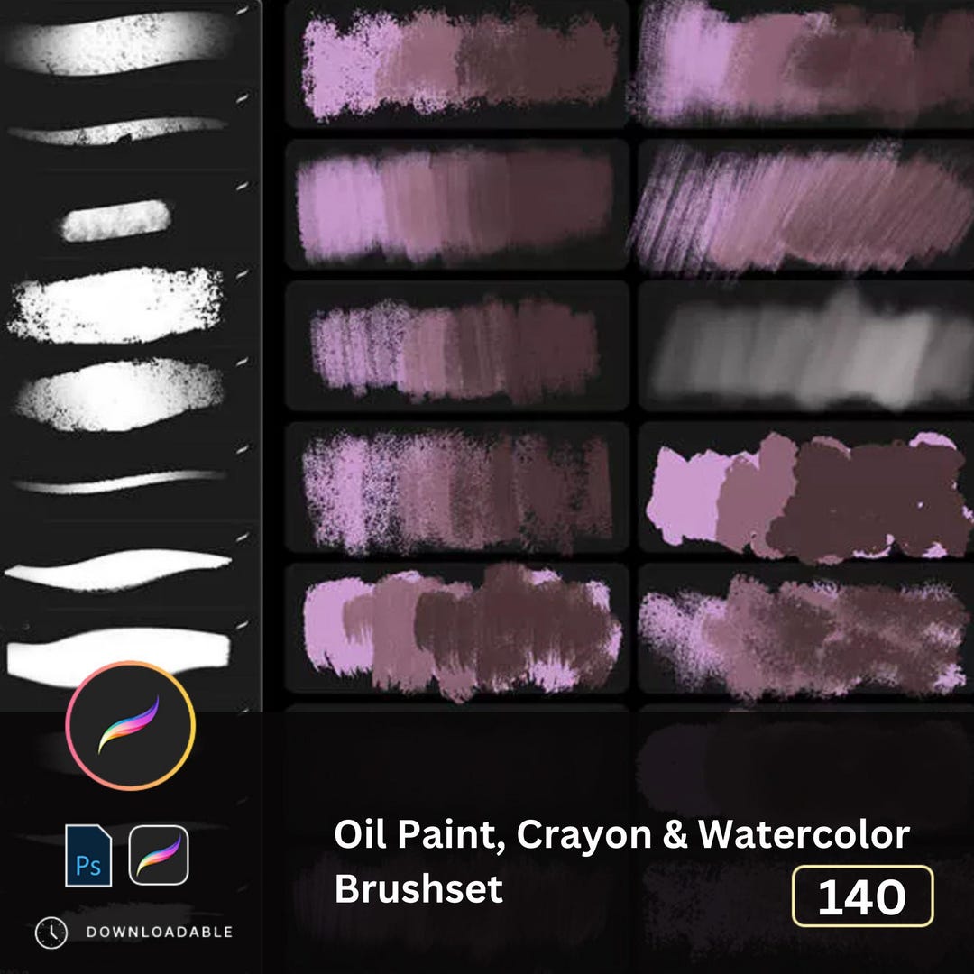 140 Oil Paint, Crayon & Watercolor Effects Procreate Brushset, Texture ...