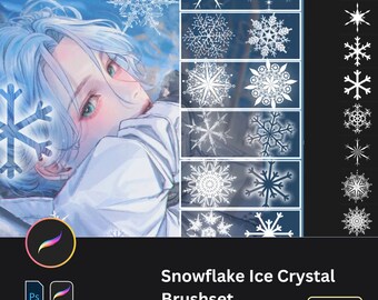 Más de 70 pinceles de copos de nieve de cristal de hielo para Procreate y Photoshop / Invierno de ensueño, decoración romántica helada para iPad