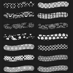 May include: A set of 10 black and white Japanese-style patterns. The patterns are all different and include geometric shapes, flowers, and clouds.