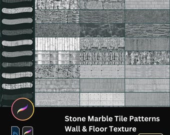 Más de 50 texturas para paredes y suelos Procreate: pincel PS, piedra, mármol, azulejos, pavimento, diseño de interiores, superficie, patrón, arte digital.