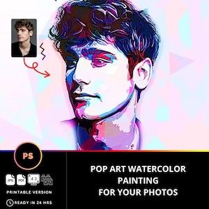 Customised Pop Art Portrait Punk Painting Watercolor Create Your Photo into Awesome WPAP for Gift Photoshop Service Game Room Deco Gifts