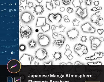 Japanese Manga Procreate PS Brushset | Black & White Comic Atmosphere Brushes, Screen Tone Effects, iPad Anime Line Art Decorative Elements