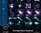 40 Starlight Lens Flare Procreate & Photoshop Brushset Glow Effects, Light Beams, Sparkle Stars, Shining Orbs, Decorative Radiant Overlays
