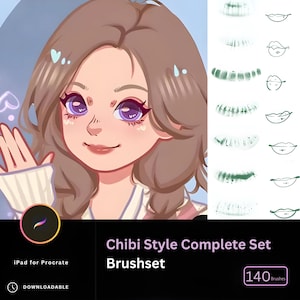 140 Complete brushset Procreate Chibi Stamp Brushes, Chibi Body Guides, Chibi Eye Stamps, Procreate Brushes Anime, Comic Manga High Quality