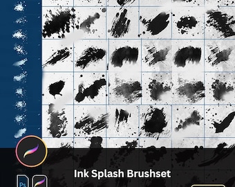 Ink Splash Graffiti Procreate & Photoshop Brushset Artistic Paint Splatters Watercolor Drops, Dripping Ink Effects, Splashed Stroke Textures