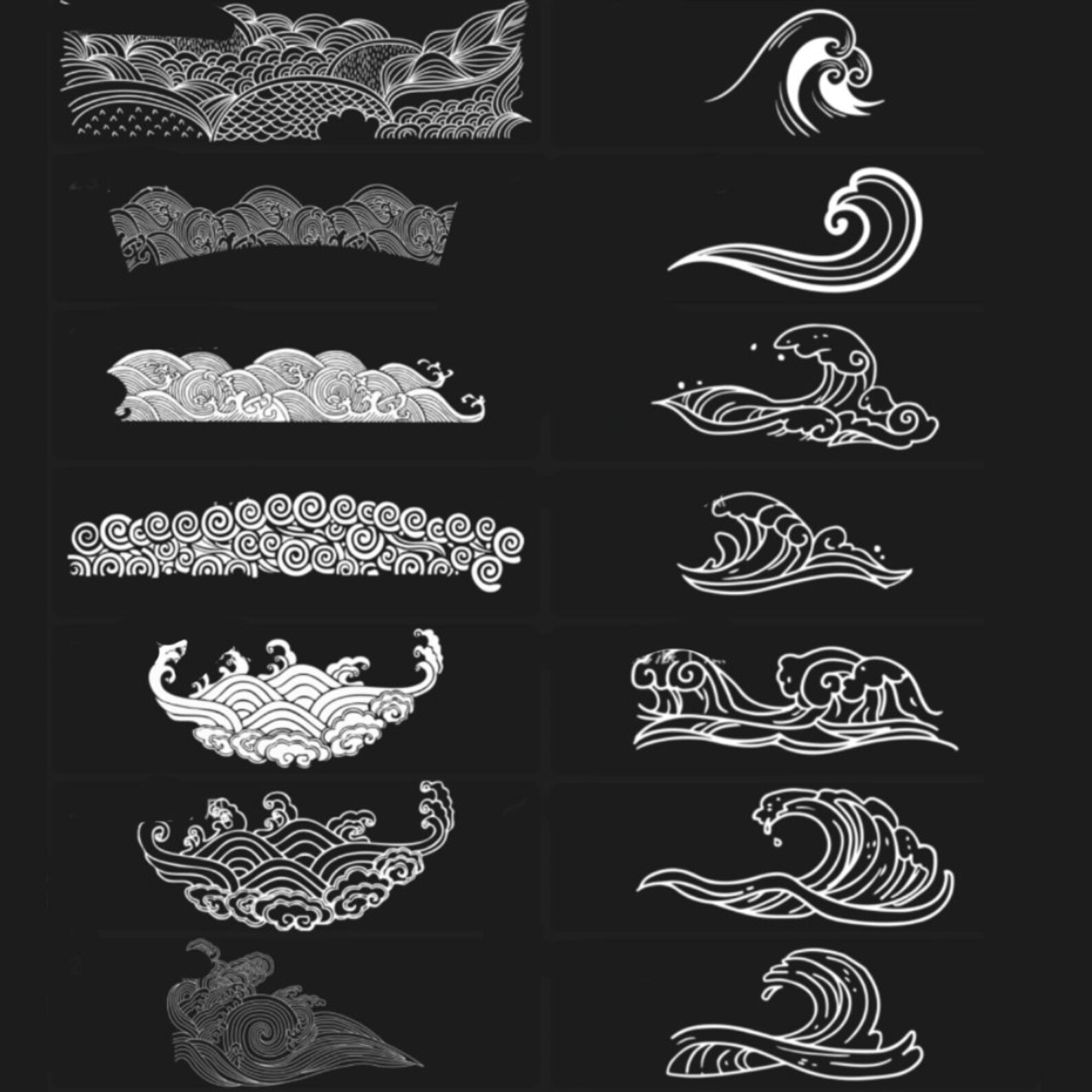 90 Japanese Ocean Wave Pattern Retro Blue Brush Stroke for Photoshop ...