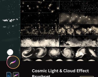 Cosmic Light & Cloud Effect tbrushset for Procreate and PS Galaxy, Nebula, Starry Sky, Milky Way, Universe, Planet Perfect for sci-fi art