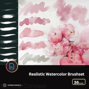 36 Watercolor Brushes Realistic Photoshop brushset Ink Wash, Soft Pastel, Wet Texture, Subtle Gradient, Digital Painting Brush Set