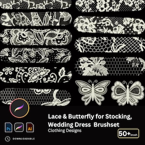 50+ Lace Clothing Fabric Pattern Stockings, Intricate Cutout Borders AI Vector Fabric Patterns, Wedding Dress Design