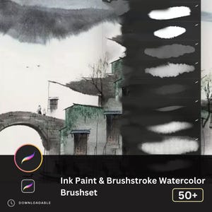 50+ Ancient Ink & Brushstroke Procreate Brush, Watercolor Texture for iPad, Chinese Style, Hand-Painted  Sketching Tool