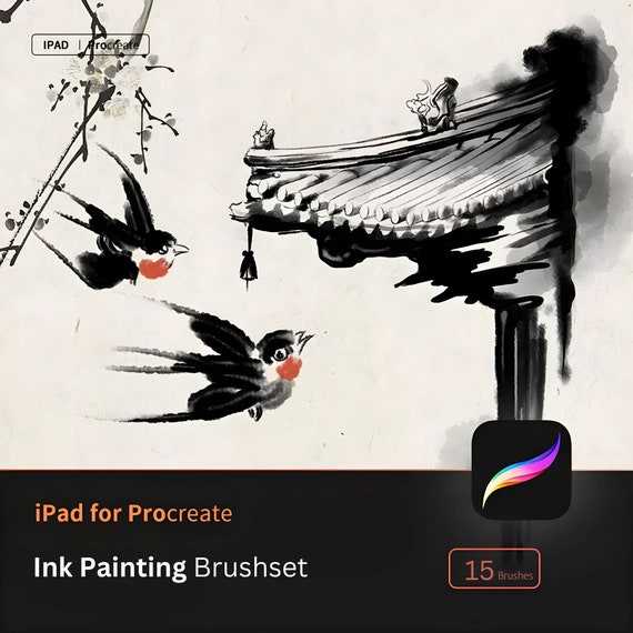 Procreate Ink Wash Painting Brushset Procreate Sumi Brushes Triditional Chinese,Korean and Japanese painting brushes writing brush
