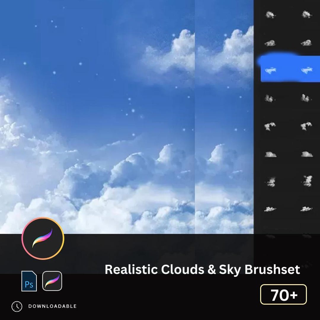 70+ Realistic Clouds & Sky Illustrations Procreate Brushset - Hand ...