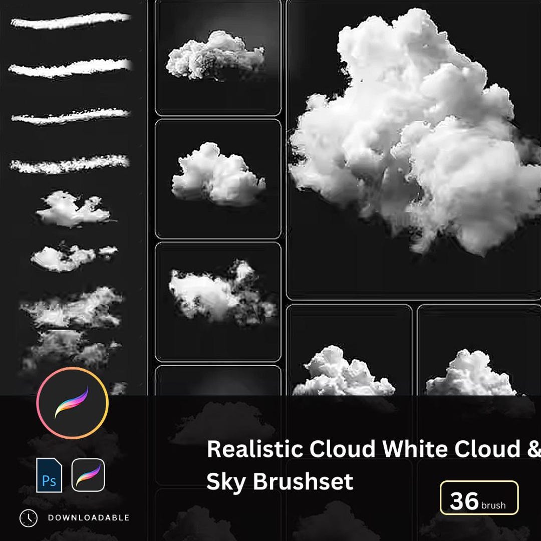 30+ Realistic Cloud Procreate Photoshop Brushes, Hand Drawn Sky Fog ...