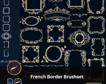 58 Romantic French Borders Procreate & Photoshop Brushset Vintage European Frames, Elegant Ornaments, Classic English Patterns, Decorative