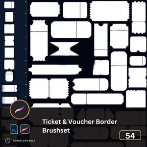 Ticket Voucher Procreate & Photoshop Brushset, Event Passes, Movie Tickets, Coupon Borders, Admission Design, Printable Ticket Illustration