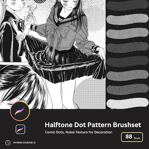 88 Halftone Dot Japan Comic Pattern Brushes for Procreate | Comic Dots, Noise Texture for Decorative iPad Illustrations
