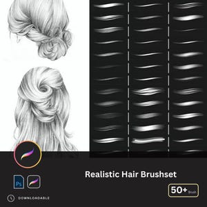 50+ Realistic Hair Brushes | Thick Hair, Curly Hair Portrait Brushes for Procreate and PS Textured Hair Brushes for Hand-Drawn Illustrations
