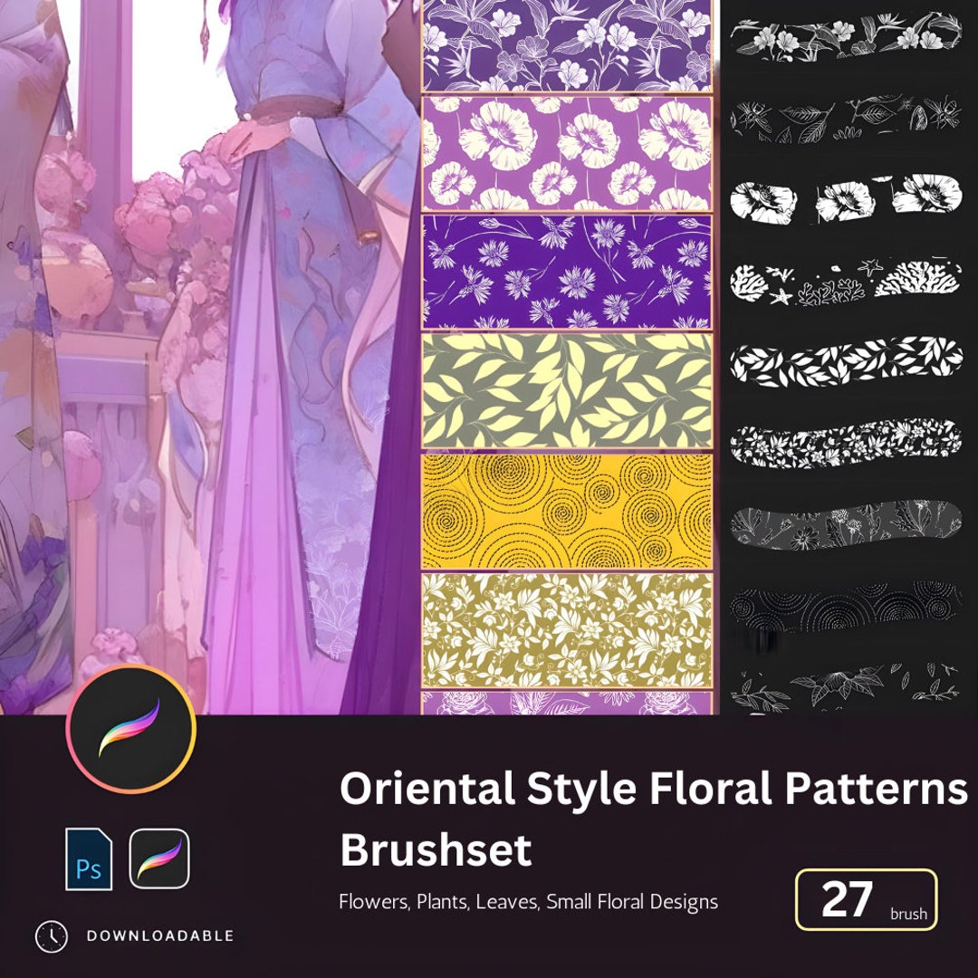 Complex Hanfu Patterns 27 Chinese Hanfu Ancient Style Floral Patterns Procreate Brushes ...