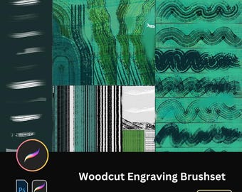 50 Vintage Wood Engraving Brushes for Procreate | Retro Print Texture Illustration Brushes | iPad Drawing Brush Set Woodcut Print