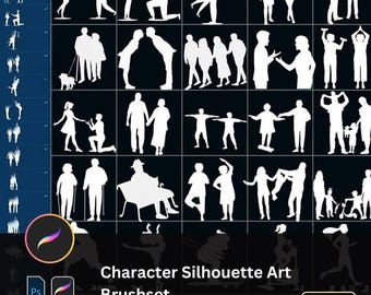 Pinceles de siluetas de personas para Procreate: Parejas, niños, ancianos, yoga, figuras deportivas y empresariales, sellos de diseño de personajes para iPad.