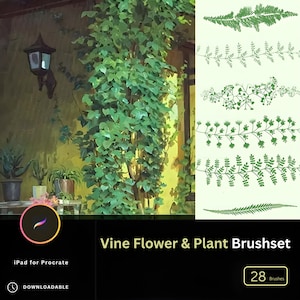 28 Procreate Anime Vine & Floral Brush Set - Elegant Plant and Flower Designs Wedding Vine Lines Procreate brush Set, foliage stamp Digital