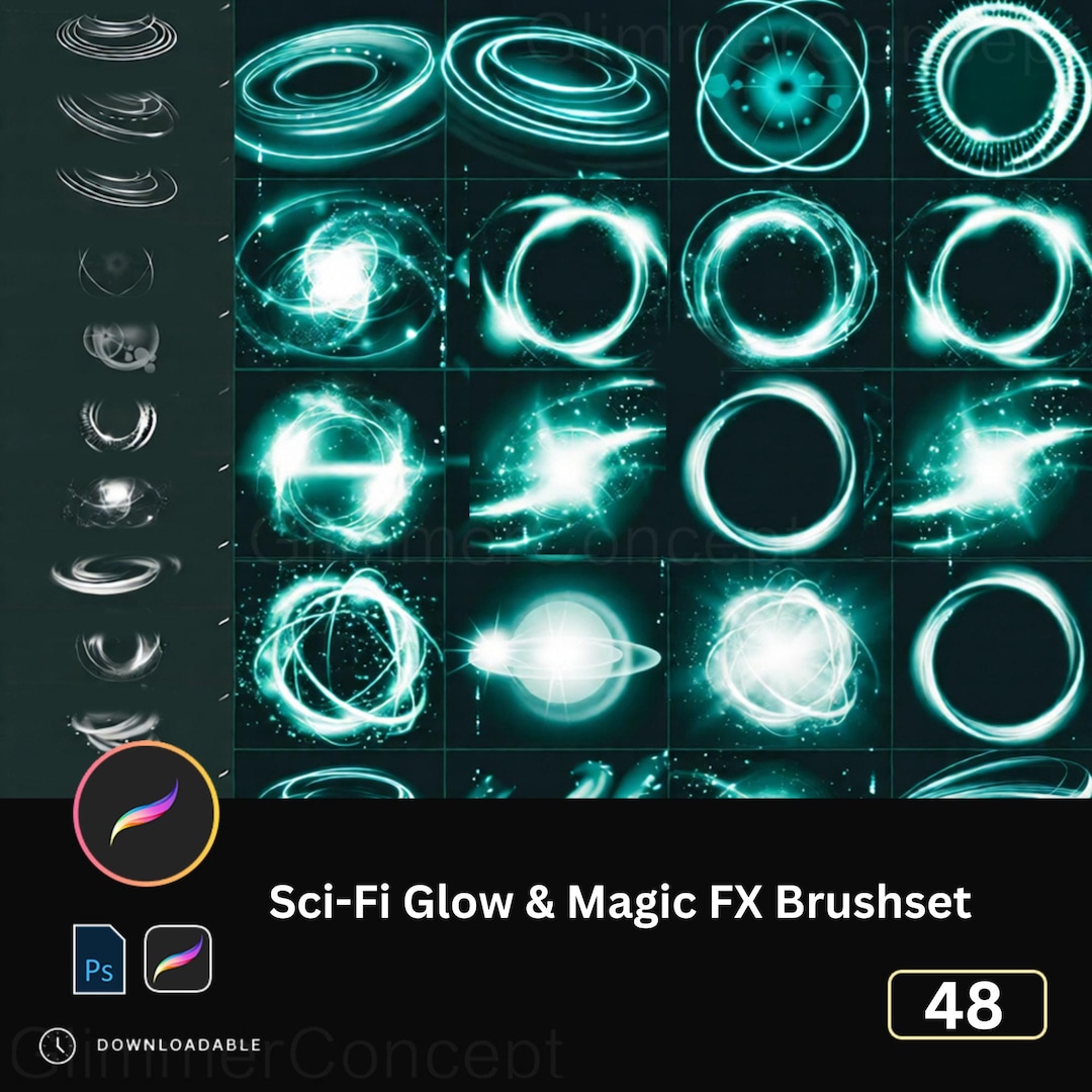 Sci-fi Glow Effect Procreate PS Brushset – Light Ring, Magic Circle ...