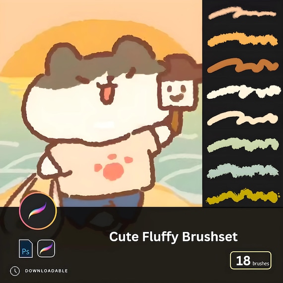 18 Cute Fluffy Procreate & Photoshop Brushes | Anime Furry, Creamy, Grainy, Crayon Cartoon iPad Illustration Brushes Kawaii Fur Stamps