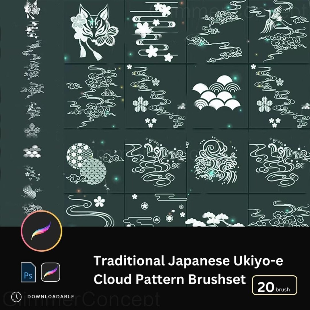Japanese Ukiyo-e Cloud Pattern Procreate Brush PS Brush Classic Water ...