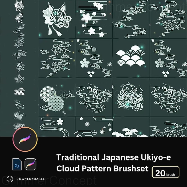 Japanese Ukiyo-e Cloud Pattern Procreate Brush PS Brush Classic Water ...