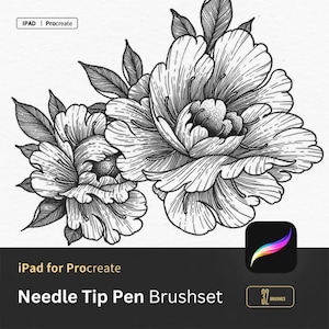 32 Felt tip and Fine Liner Brush Set for Procreate | Micron, Mono drawing, Needle tip Brushes, Pattern Brushes, inking and lineart Digital