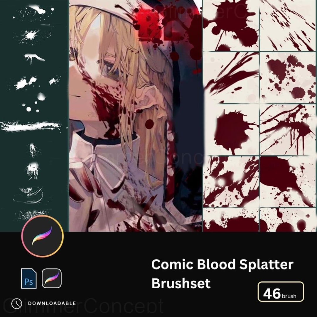 46 Comic Blood Splatter Procreate Brush PS Brush Realistic Blood Drops ...