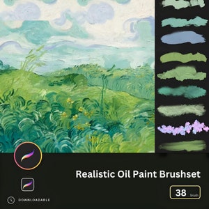 38種類のProcreate用ゴッホ風油絵ブラシ、リアルな油絵の具テクスチャ、アクリルProcreateブラシ、インパストストロークスタンプ、抽象画