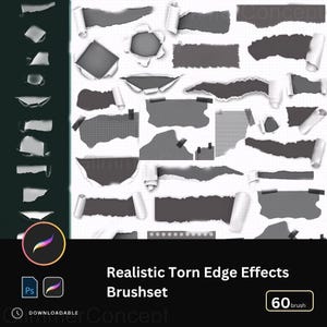 Paper Tear Procreate Brush PS Brush Realistic Torn Edge Ripped Hole Shredded Paper Effect Curling Paper Background Texture Brush Set