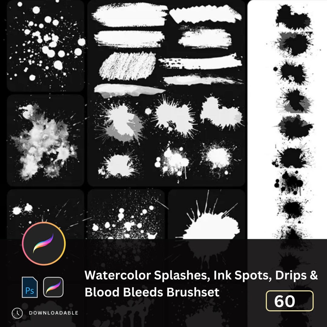Splatter Ink Brushes Procreate & PS Watercolor Splashes, Ink Spots ...