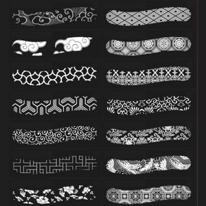 May include: A set of 10 black and white Japanese-style patterns. The patterns are in a variety of styles, including geometric, floral, and abstract. The patterns are all in a horizontal format and are perfect for use in crafts, scrapbooking, and other creative projects.