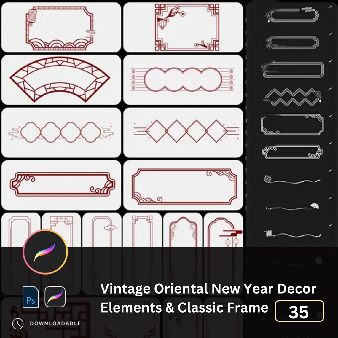 35 Chinese Traditional Window Borders PS & Procreate Brushset| Vintage ...