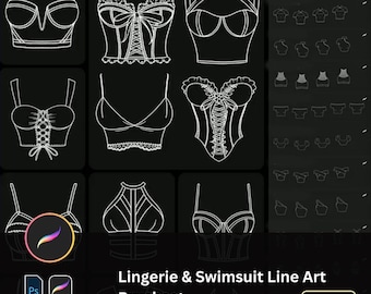 Procreate Dessous Badeanzug Line Art Brushes | Weibliche Kleidung, Bodysuit Bekleidung Design | Mode-Skizzen-Pinsel für Procreate Photoshop