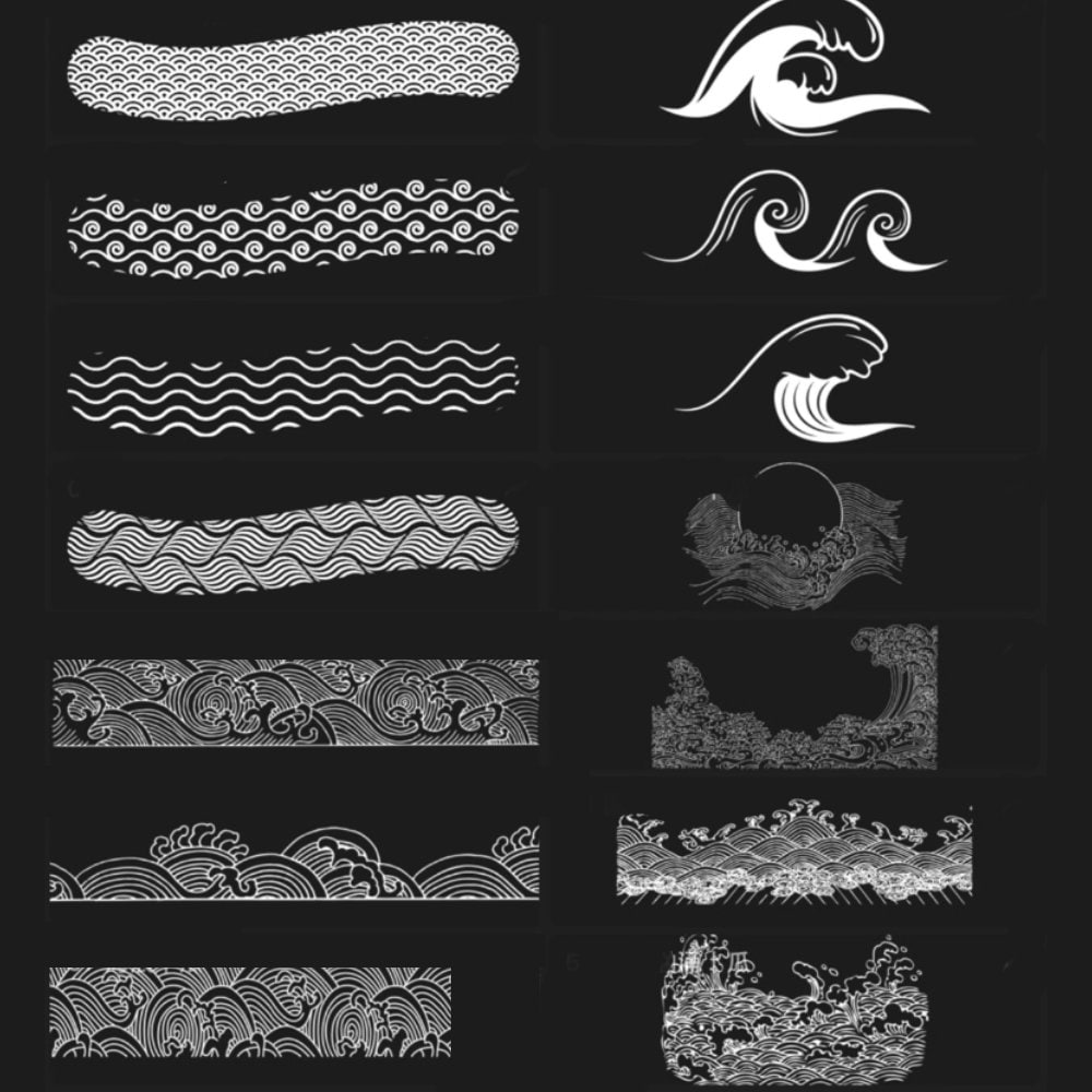 90 Japanese Ocean Wave Pattern Retro Blue Brush Stroke for Photoshop ...