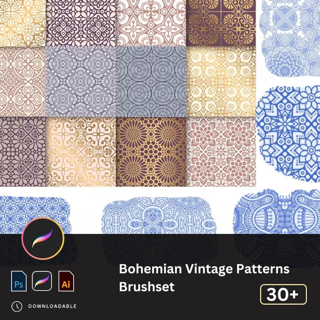 30+ Vintage Style Brushes Procreate Bohemian Ethnic Patterns, Retro ...