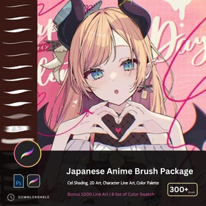 300+ Japanese Anime All in One Brushes for Procreate & Photoshop | Cel Shading, 2D Art, Character Line Art, Color Palette for Illustration