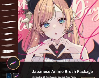 300+ Japanese Anime All in One Brushes for Procreate & Photoshop | Cel Shading, 2D Art, Character Line Art, Color Palette for Illustration
