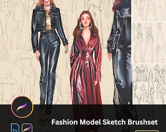 290+ Procreate Fashion Design Model Sketch Brushes - Dynamic Pose & Figure Drawing Toolkit, PS Compatible Fashion Designer Bundle Croquis
