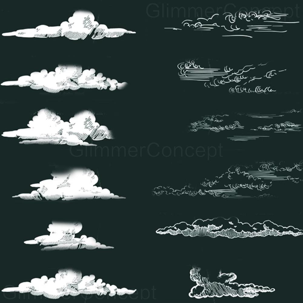 40+ Hand Drawn Anime Clouds Procreate Brush PS Brush Japanese Style ...