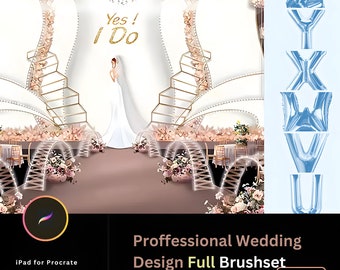 180+ Complete Wedding Design Brushset Wedding Aisle stamps, Procreate Brushes for Ceremony Illustration, Wedding Design, Wedding Planner