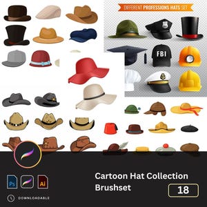 270+ Cartoon Hat PNG Material for Procreate and Photoshop Creativity - Playful Sun, Beach & Gentleman Hats for Creative Illustrations (PNG)