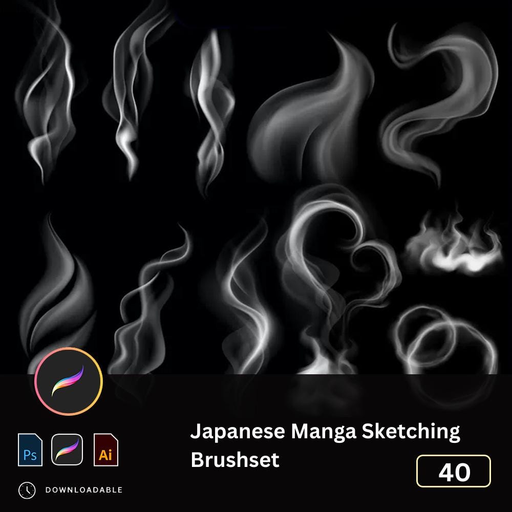 40 Mystical Smoke & Vapor Procreate Brush Set: Steamy Clouds, Heart Shapes, Steam, Whirls, and Artistic Elements iPad Drawing Photoshop Art
